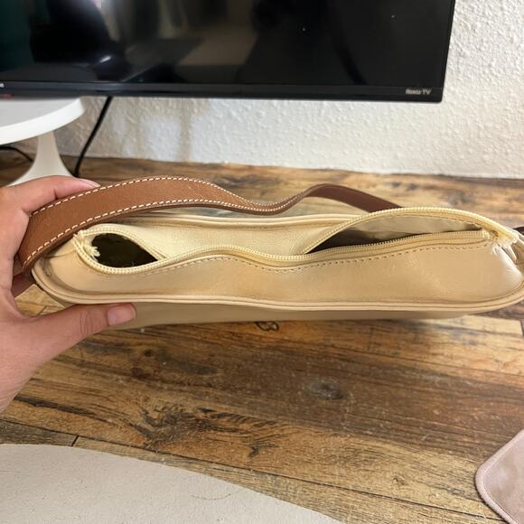 J.Crew Vintage Tan Leather Shoulder Bag Beige & Brown Contrast Stitch Purse - Picture 8 of 11